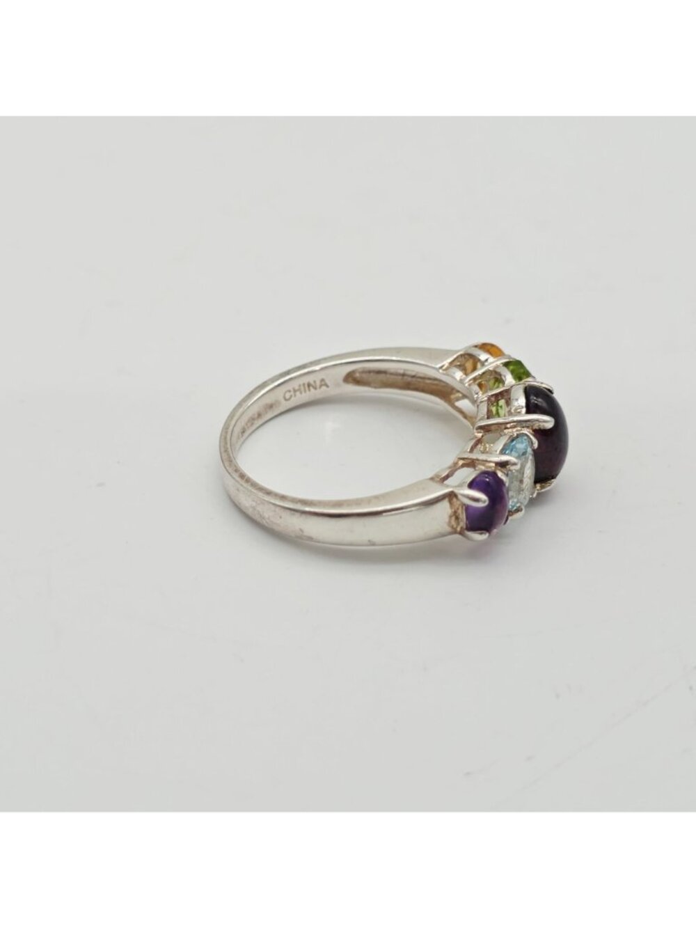 Sterling Silver Multi-Gemstone Ring Oval Cabochon & Faceted Citrine Stones 7 - Picture 5 of 7